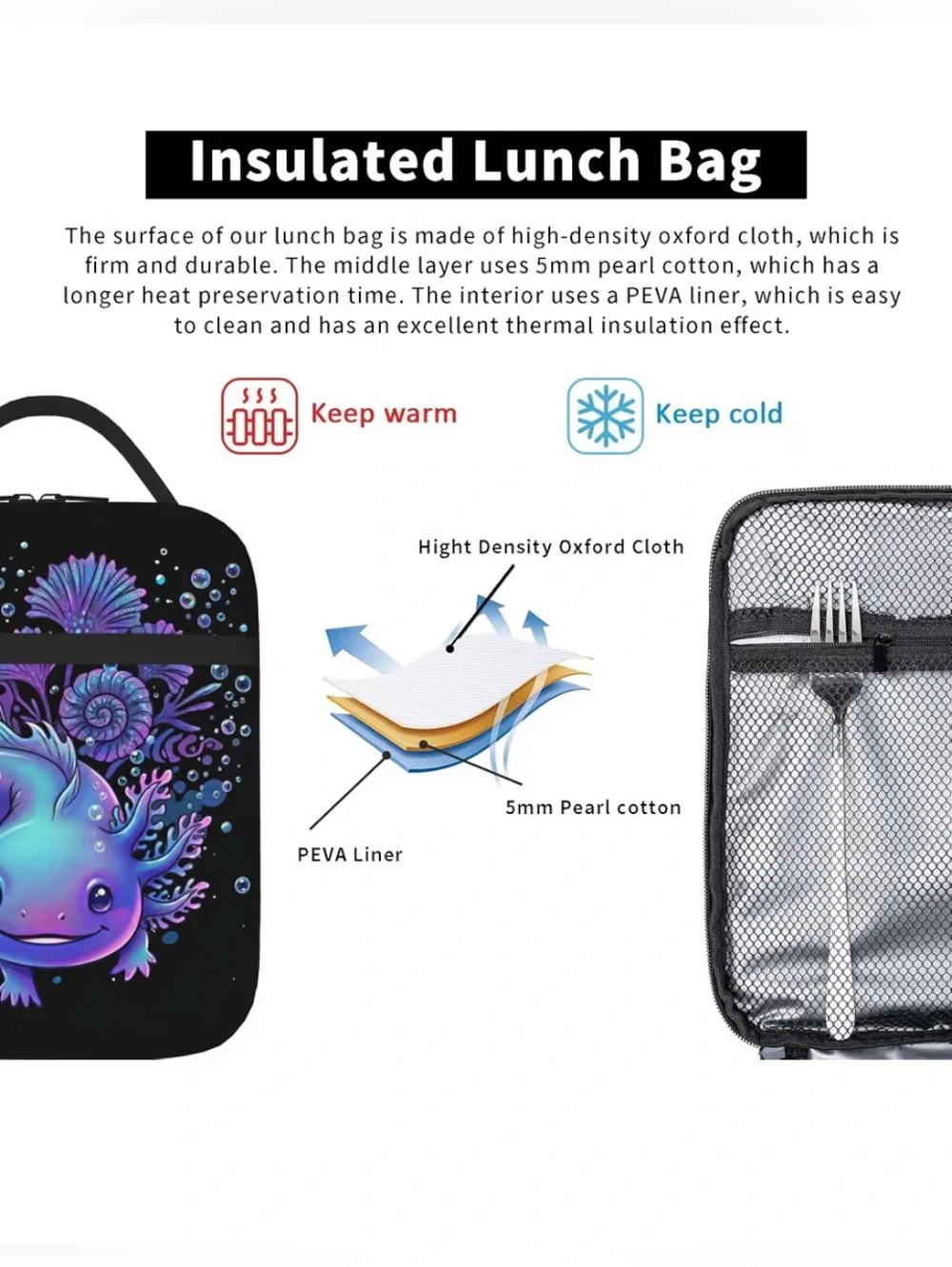 Axolotl Insulated Lunch Box for Kids,